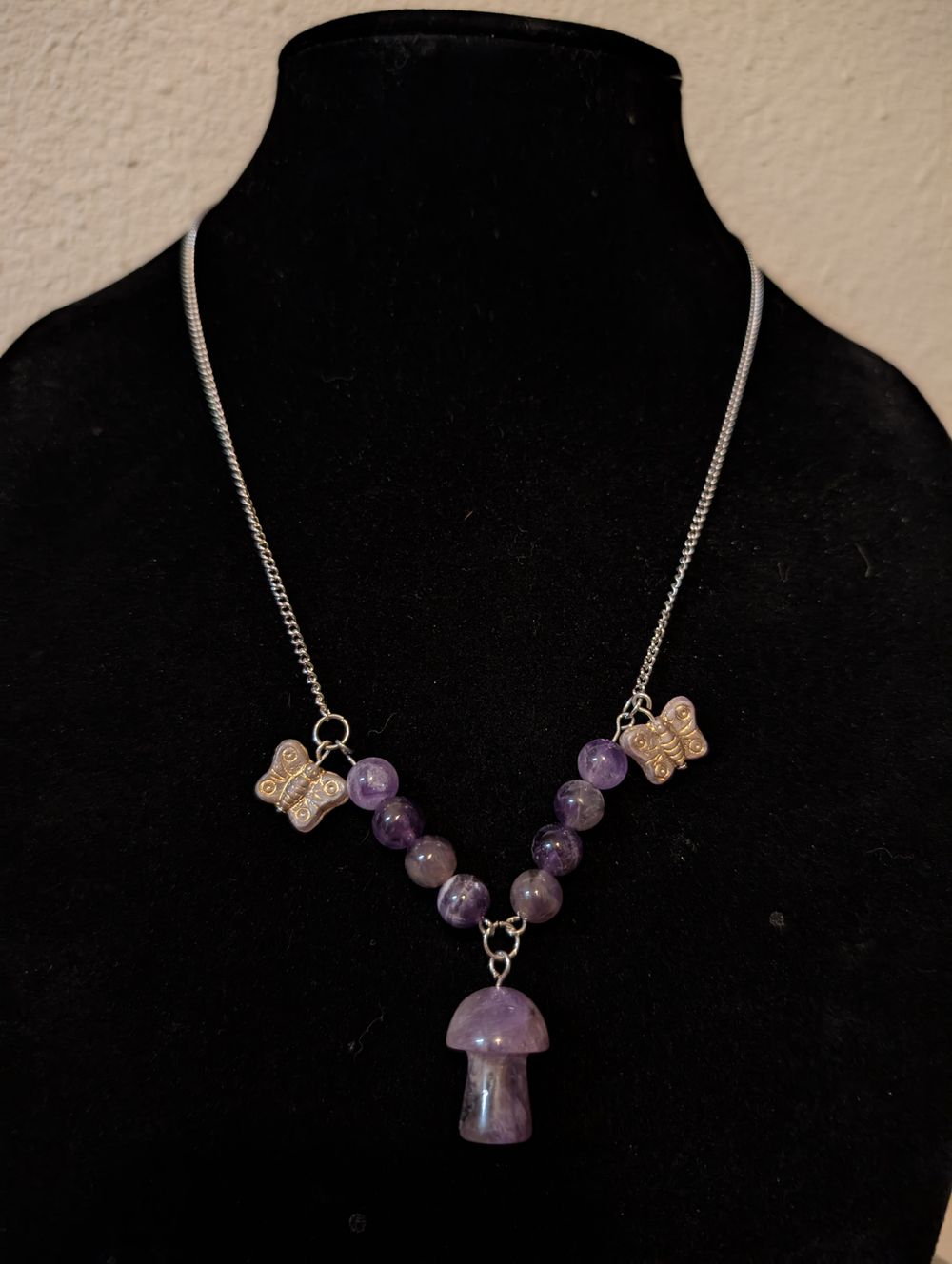 Butterfly Amethyst Mushroom Necklace