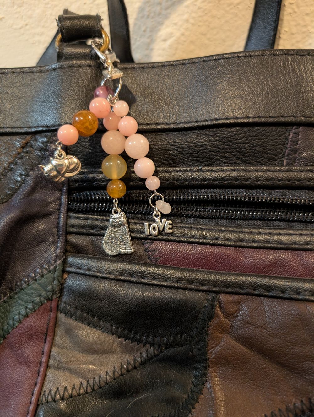 Rose quartz love cat bag/keychain charm